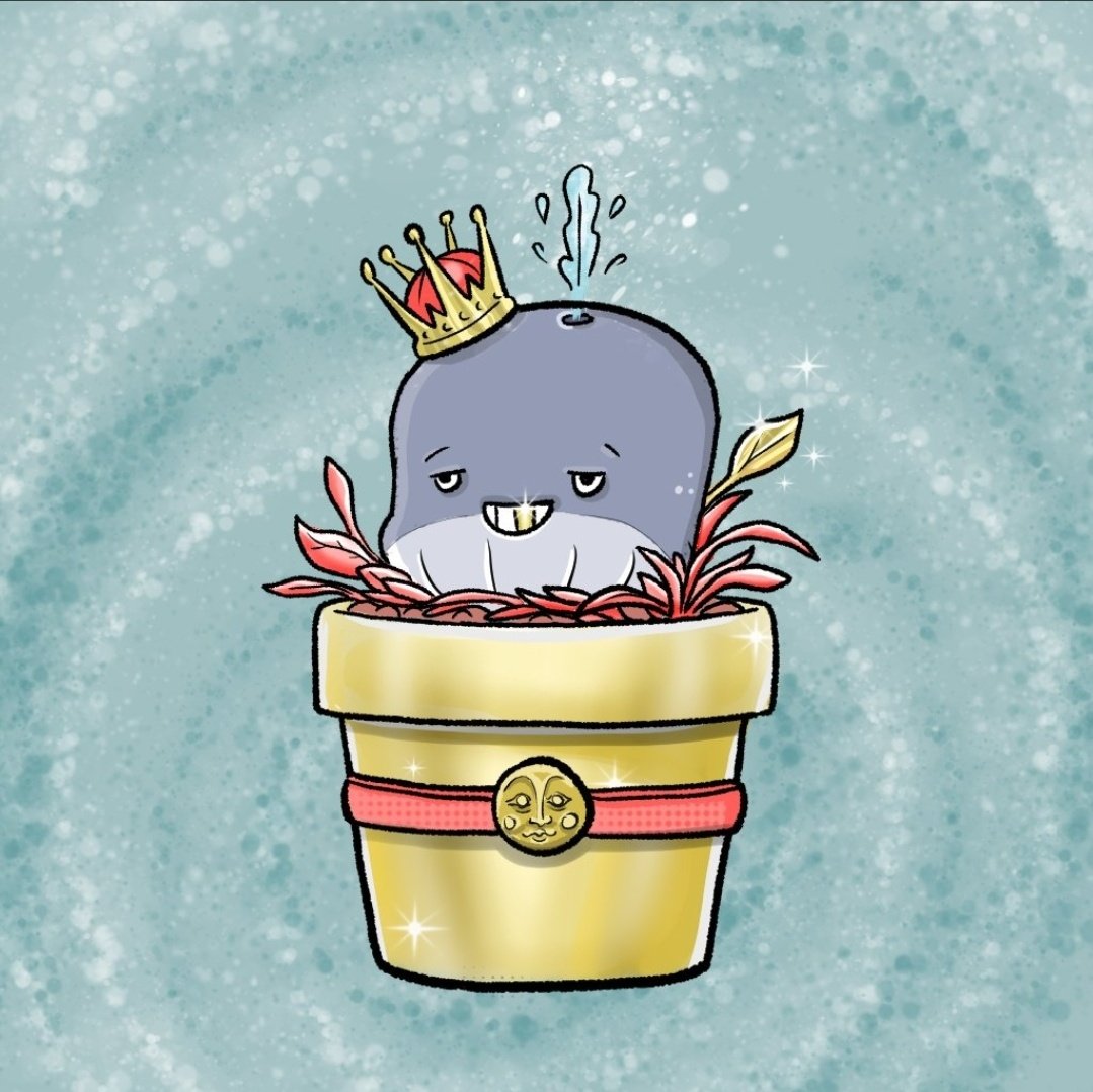 Sprout — Midas Whale character variant with sprouting motif, whale-blue skin with gold accents